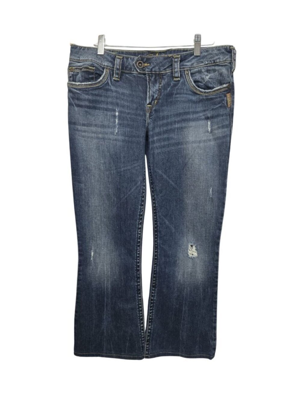 Silver Jeans Tuesday Low Rise Bootcut Cropped Ankle 32x26 Faded Distressed